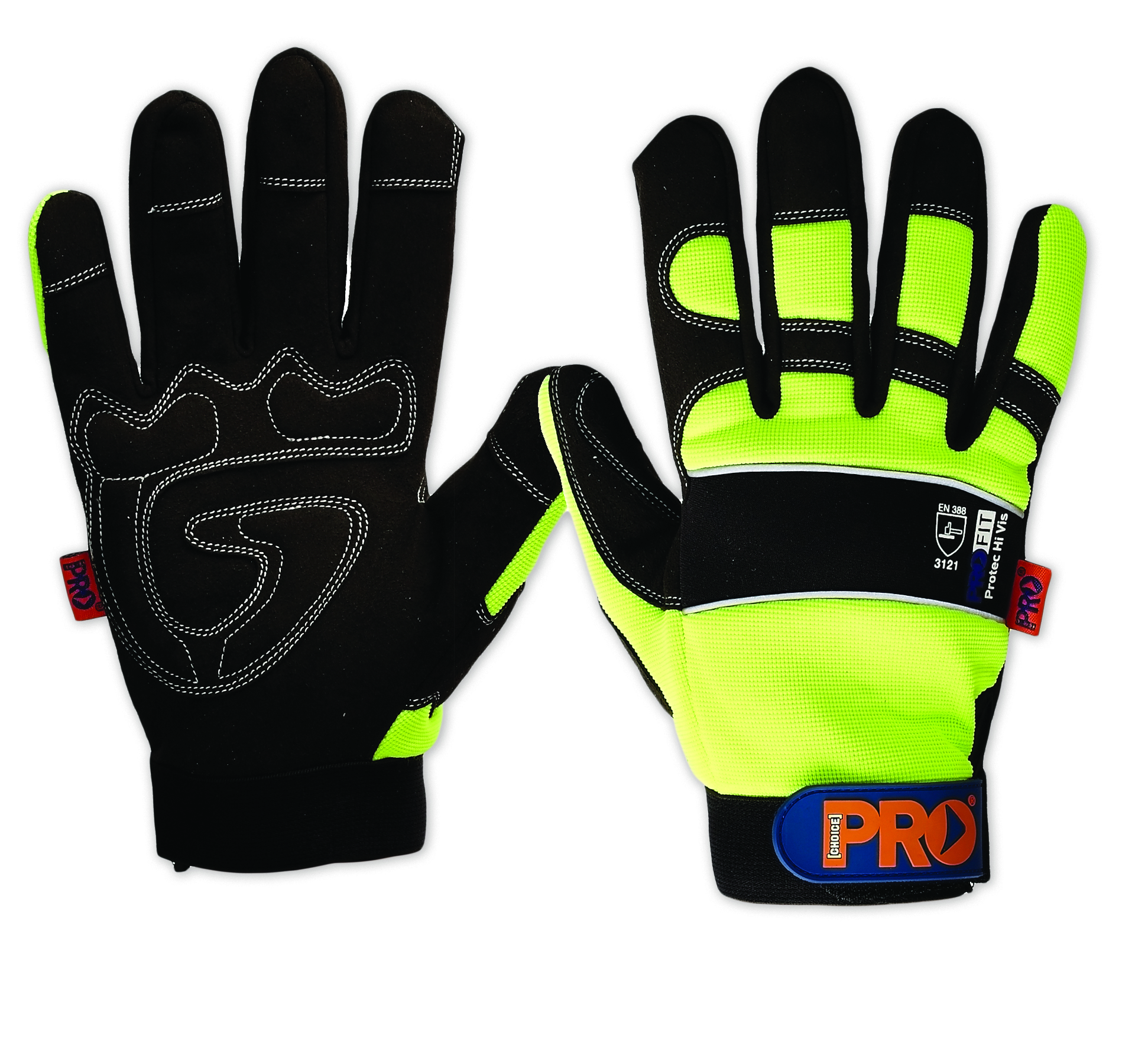 PRO PRO-FIT GLOVE LEATHER GRIP HI-VIS YELL FULL FINGER REINFORCED PALM 2XL